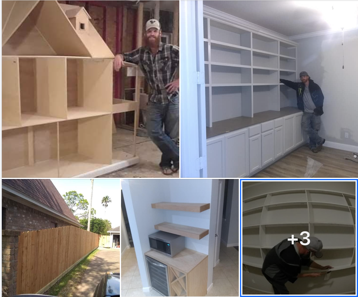 Custom built-in shelving, cabinetry, fencing, and detail work by Neal Simons